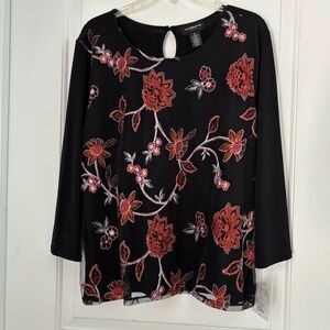 Liz Claiborne Black Embroidery Midnight Caravan Blouse